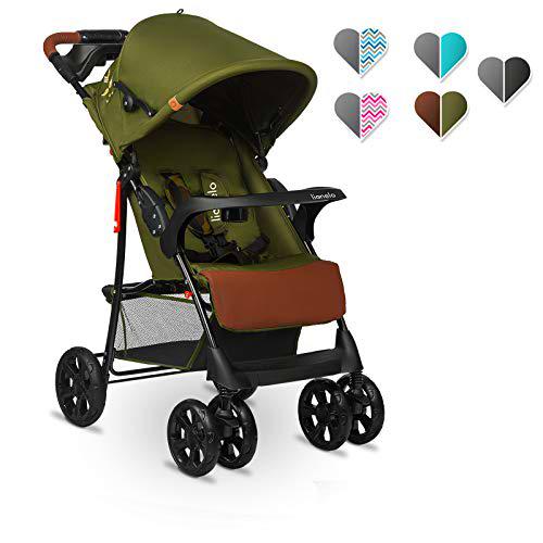 Lionelo Emma Plus Silla de paseo 68 x 49,5 x 101 cm hasta 15 kg 6-36M Respaldo ajustable Cinturón de seguridad de 5 puntos Capucha profunda Organizador para padres Forest Green