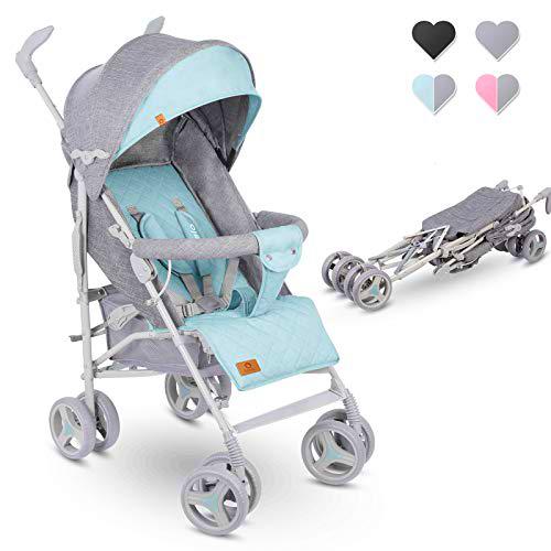 Lionelo Irma Silla de paseo plegable 51 x 80 x 101 cm Diseño ultraligero 7 kg Respaldo ajustable Para niños de hasta 15 kg 6-36M Cinturones de seguridad de 5 puntos Gris y Menta