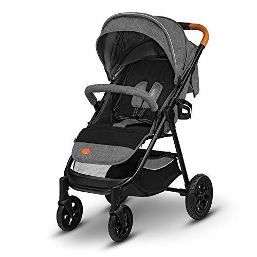 Lionelo Bell Silla de paseo 56 x 90 x 110 cm Para niños hasta 22kg 0-48M Regulación del respaldo Regulación del reposapiés Plegado sencillo Ruedas resistentes con amortizadores Gris