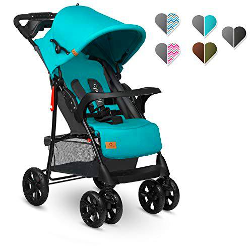 Lionelo Emma Plus Silla de paseo 68 x 49,5 x 101 cm hasta 15 kg 6-36M Respaldo ajustable Cinturón de seguridad de 5 puntos Capucha profunda Organizador para padres Vivid Turquoise