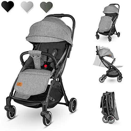 Linelo Julie One Carrito 51 x 75 x 103 cm Para menores hasta 22kg 0-48M Regulación del respaldo Plegado sencillo Ruedas resistentes con amortizadores Cesta para compras Gris