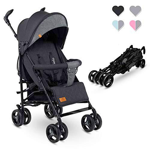 Lionelo Irma Silla de paseo plegable 51 x 80 x 101 cm Diseño ultraligero 7 kg Respaldo ajustable Para niños de hasta 15 kg 6-36M Cinturones de seguridad de 5 puntos Cesta de la compra Negro y gris