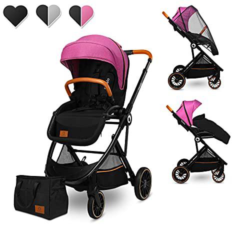 Lionelo Riya silla de paseo desde 15 kg asiento orientado en el sentido de la marcha o a contramarcha capota XXL con material protector solar ruedas PU grandes (Rosa)