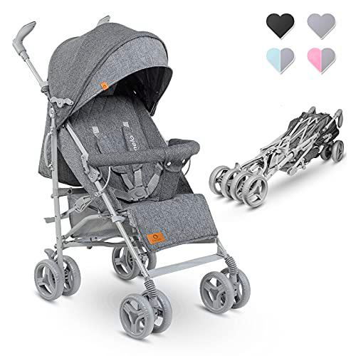 Lionelo Irma Silla de paseo plegable 51 x 80 x 101 cm Diseño ultraligero 7 kg Respaldo ajustable Para niños de hasta 15 kg 6-36M Cinturones de seguridad de 5 puntos Gris y gris oscuro