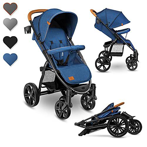 Lionelo Annet Silla de Pase Para niños hasta 22 kg 0-48M ajuste del respaldo hasta posición horizontal Capucha XXL Plegable fácil con ventana Mosquitera (Azul, Plus)