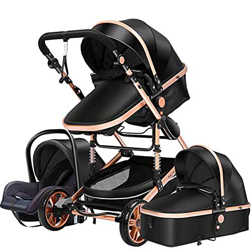 Sillas de paseo Cochecito de bebé 3 en 1 Triciclo Baby Walker Cochecito de alto paisaje Cochecitos plegables Carrito de bebé para bebé 0-36 meses (oro negro)