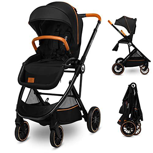 LIONELO Riya silla de paseo desde 15 kg asiento orientado en el sentido de la marcha o a contramarcha capota XXL con material protector solar ruedas PU grandes (Negro)