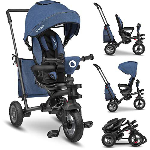 lionelo Tris Bicicleta 2 en 1 Niño hasta 25 kg 12-60M Triciclo y Carrito- Bicicleta Cinturones de 3 Puntos con Fundas Regulación Gradual del Respaldo de 3 Niveles Gris Oscuro … (Azul)