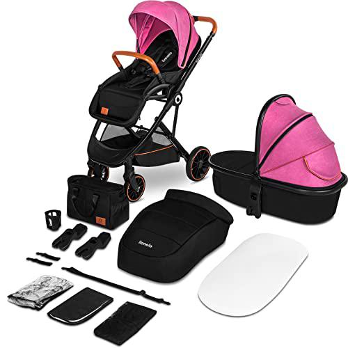 LIONELO Riya 2 en 1 capazo y silla de paseo desde 15 kg asiento orientado en el sentido de la marcha o a contramarcha capota XXL con material protector solar (Rosa)