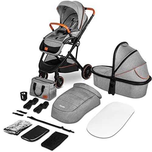 LIONELO Riya 2 en 1 capazo y silla de paseo desde 15 kg asiento orientado en el sentido de la marcha o a contramarcha capota XXL con material protector solar (Gris)