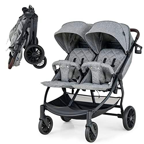 COSTWAY Carrito Gemelar Bebe, Silla de Paseo Gemelar hasta 22 kg