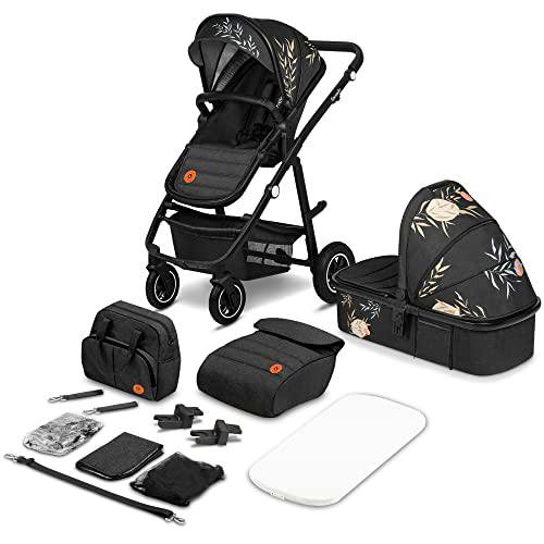 LIONELO Amber Coche de bebé multifuncional 2 en 1 Conjunto silla de paseo con el Asiento de Cubo e Capazo Manillar regulable Bolsa Mosquitero Protector de lluvia (Lovin