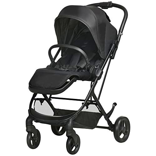 HOMCOM Silla de Paseo Ligera Plegable para Bebé de 0-36 Meses Carga 15 kg con Asiento Reversible con Respaldo Reclinable Cesta y Portavasos Marco de Aluminio 83x59x104 cm Negro