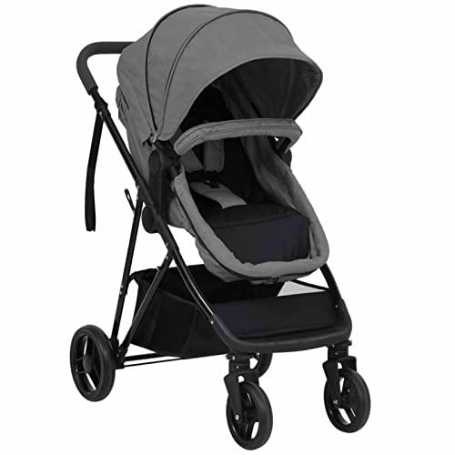 Tidyard Cochecito de Bebés 2 en 1 Diseño Plegable Cochecito Asiento para Bebé con Capota Ajustable Silla de Paseo Gemelar Estructura de Acero Gris Claro y Negro