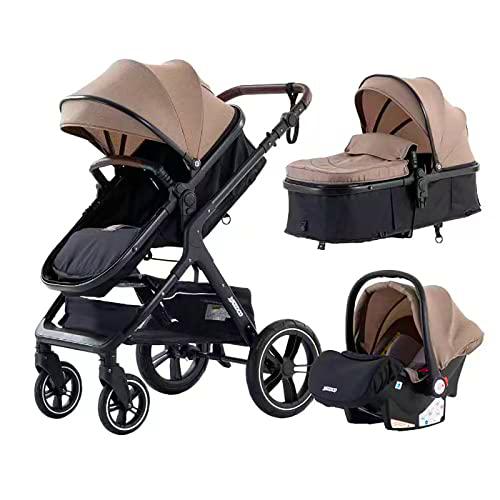 YAZOCO Carrito Bebe 3 en 1, Colapso Silla de Paseo Multifuncional Vista Alta Accesorios Cómodos Para Asientos (Caqui)