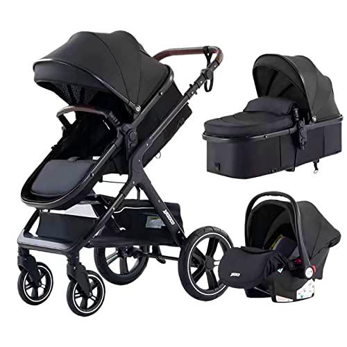 YAZOCO Carrito Bebe 3 en 1, Colapso Silla de Paseo Multifuncional Vista Alta Accesorios Cómodos Para Asientos (Negro)