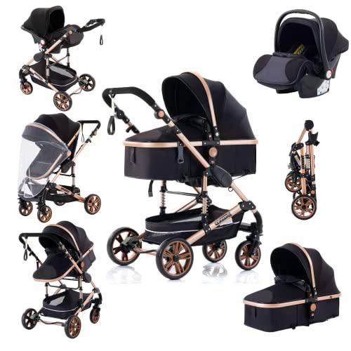 YAZOCO Carrito Bebe 3 en 1, 0-36kg Cochecito de Recién Nacido Colapso Silla de Paseo Multifuncional Vista Alta Accesorios Cómodos Para Asientos de Coche