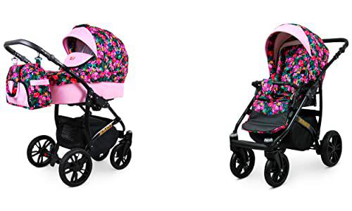 Babylux Miracle Baby Stroller 2in1 Deep And Stroller con Accesorios Ajustable y Plegable Construcción de Aluminio Liviano 2 Opciones de Montaje E Impenetrables Candy Hibiskus