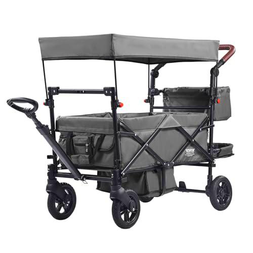 VEVOR Carro Plegable para 2 Niños Carga de 25 kg Cochecito con Asa Ajustable Cinturón de Seguridad Capota Extraíble Rueda de Freno Carrito de Transporte Multifunción para Acampar