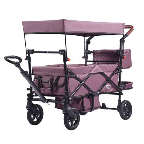 VEVOR Carro Plegable para 2 Niños Carga de 25 kg Cochecito con Asa Ajustable Cinturón de Seguridad Capota Extraíble Rueda de Freno Carrito de Transporte Multifunción para Acampar